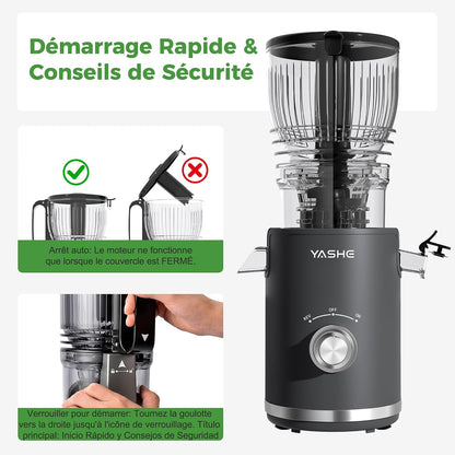 Extracteur de Jus Lent 300W, Goulotte 148 mm pour Fruits et Légumes Entiers