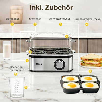 Egg cooker, 8-egg capacity, stainless steel