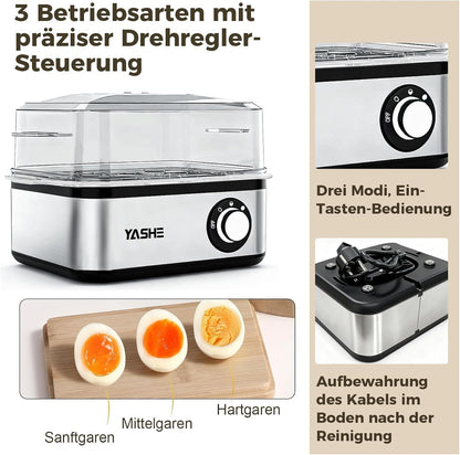 Egg cooker, 8-egg capacity, stainless steel