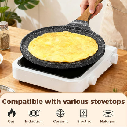Crêpière Antiadhésive 26 cm, Poêle à Crêpes Plate Compatible Induction