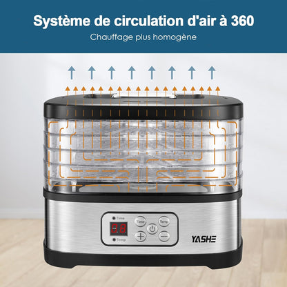 Déshydrateur Alimentaire, Contrôle de Température de 35 à 70°C et Minuterie de 72 Heures