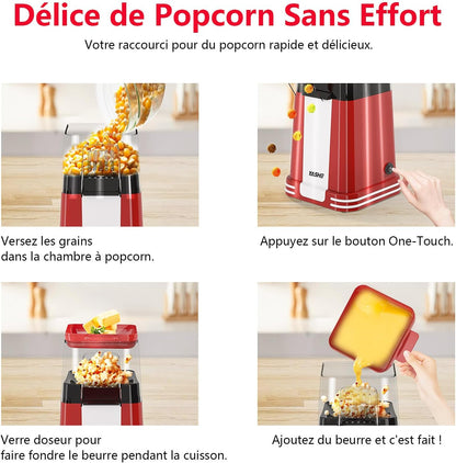 Machine à pop-corn rétro, 1200 W Machine à pop-corn à air chaud avec gobelet doseur