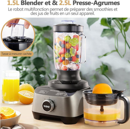 Robot da Cucina Multifunzione, Ciotola da 2,5L e Vaso da 1,5L, Mixer, Grinder, Estrattore di Succo