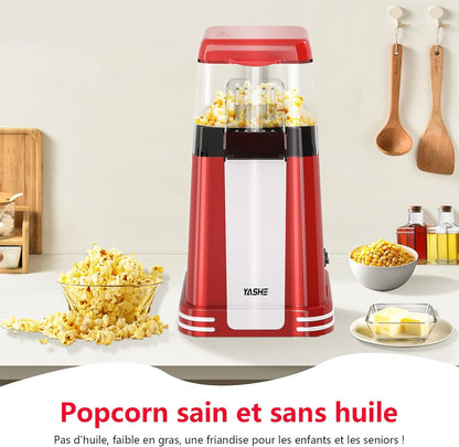 Machine à pop-corn rétro, 1200 W Machine à pop-corn à air chaud avec gobelet doseur