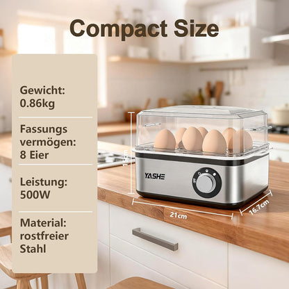 Egg cooker, 8-egg capacity, stainless steel