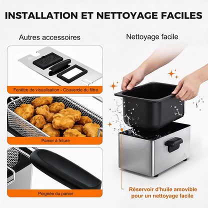 Friteuse Électrique 3,2 L, 1500 W, Température Réglable