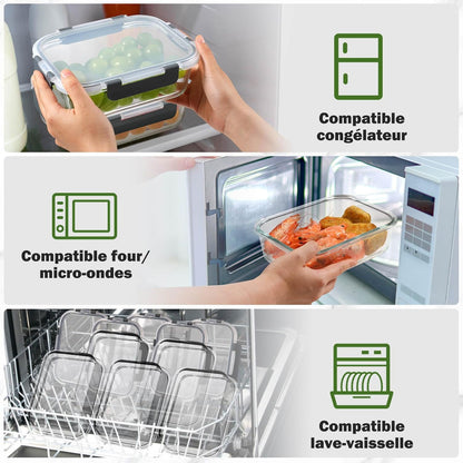 Lot de 12 Lunch Box Verre Réutilisables, Sans BPA