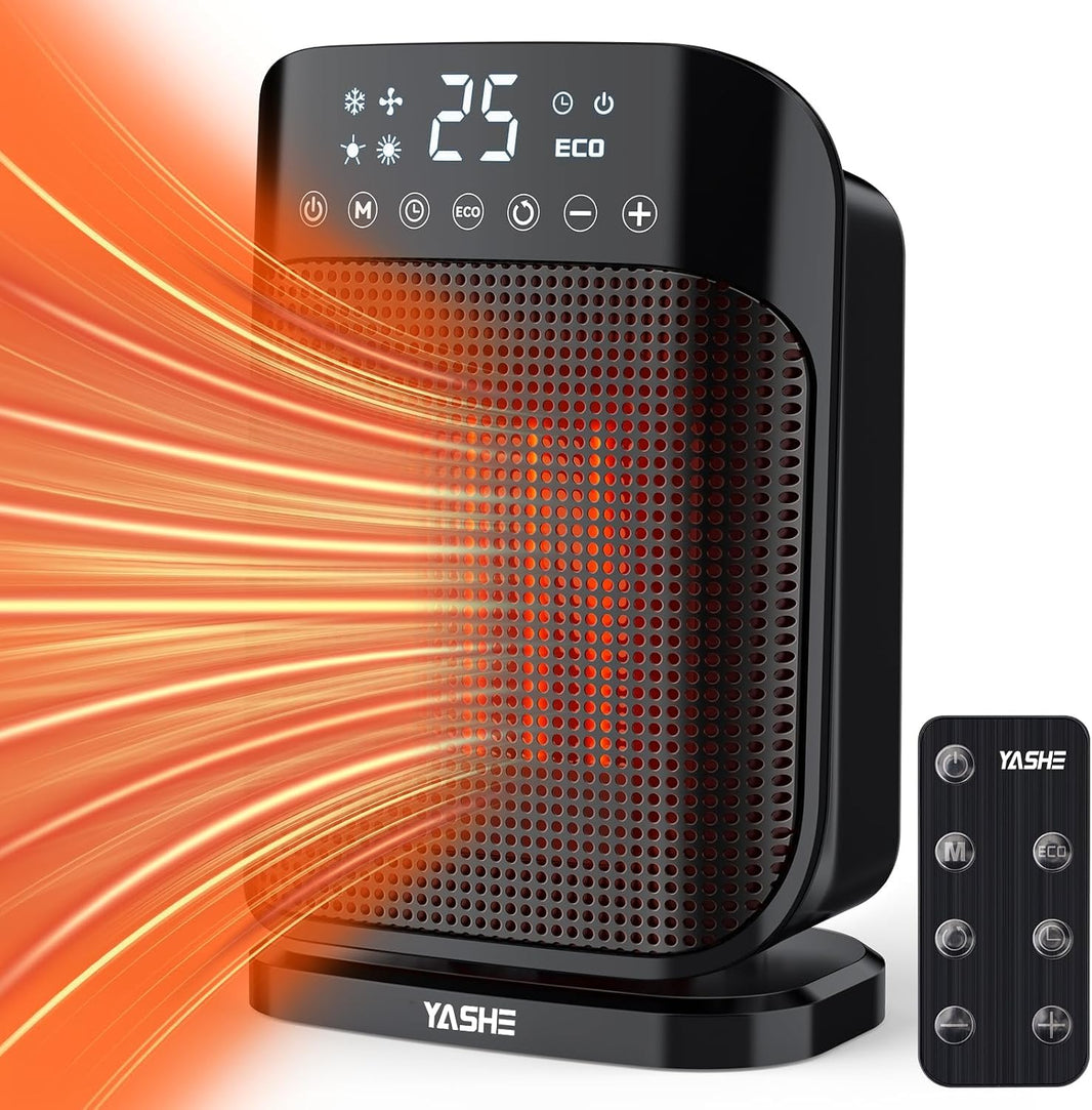 Chauffage d'appoint 1800W, Radiateur électrique en céramique PTC avec thermostat, minuterie 24h, télécommande