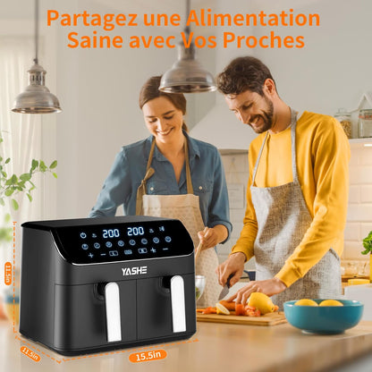 Air Fryer 2 Compartiments, 9L Friteuse Sans Huile avec 2 Tiroirs