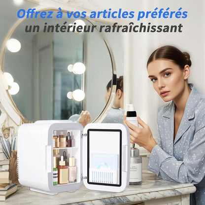 Mini frigo portatile da 4 litri, frigo per prodotti skincare con specchio LED