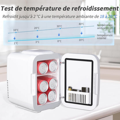 Mini frigo portatile da 4 litri, frigo per prodotti skincare con specchio LED