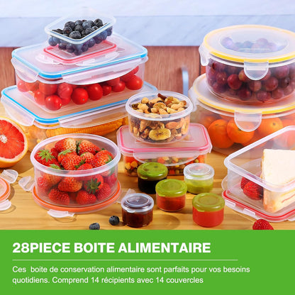 Boîte Conservation Alimentaire 28 Pièces, Sans BPA Boîte Alimentaire Set