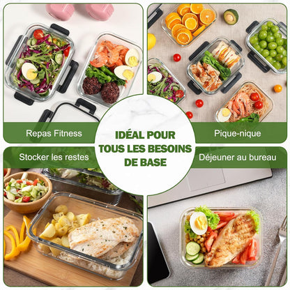 Set di 5 contenitori per il pranzo in vetro riutilizzabili, senza BPA