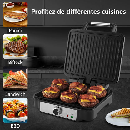Grille Électrique à Viande, 4 Tranches de Grill Panini avec Plaques Revêtues Antiadhésives