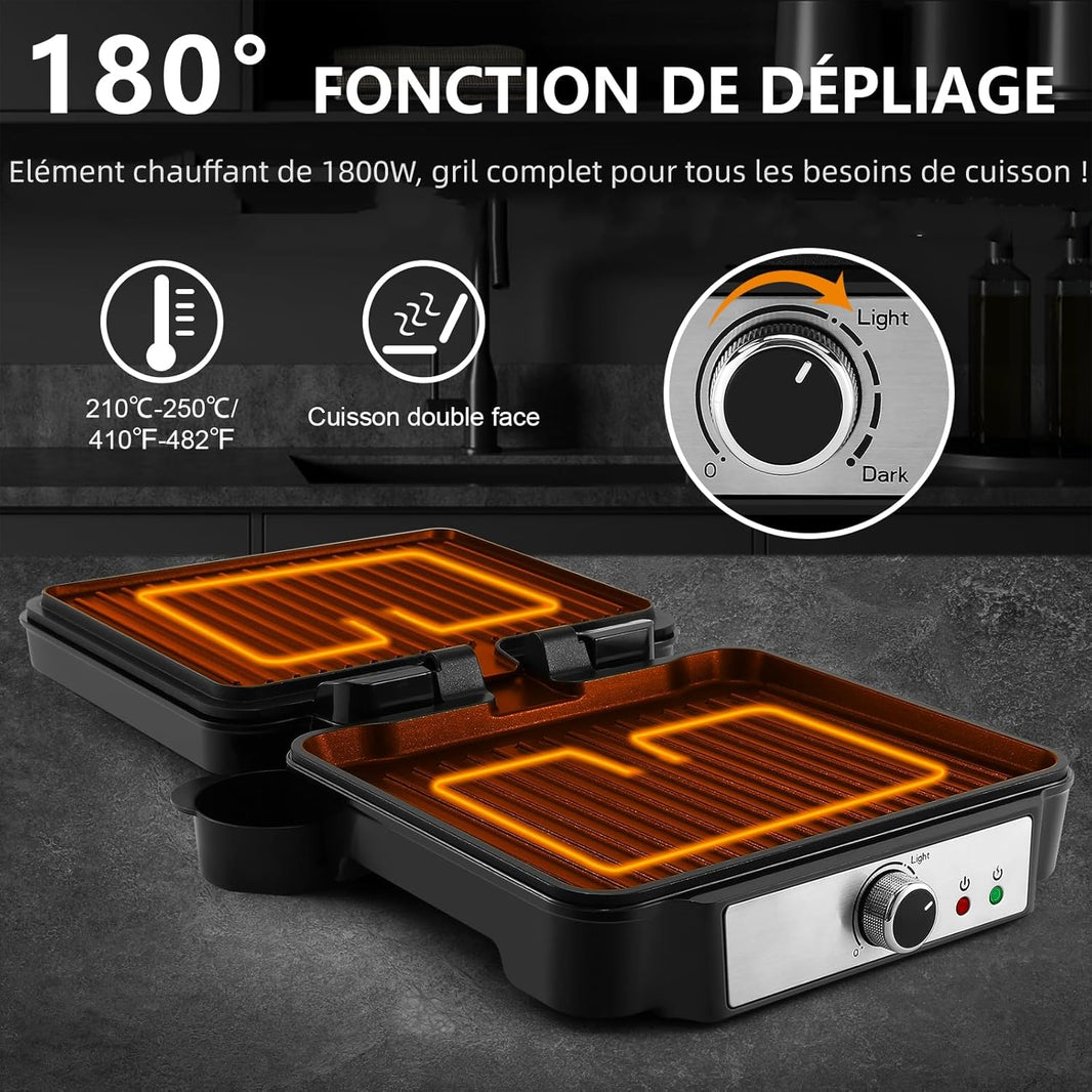 Grille Électrique à Viande, 4 Tranches de Grill Panini avec Plaques Revêtues Antiadhésives