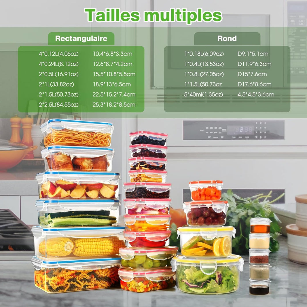 Boîte Conservation Alimentaire 50 Pièces, Sans BPA Boîte Alimentaire Set