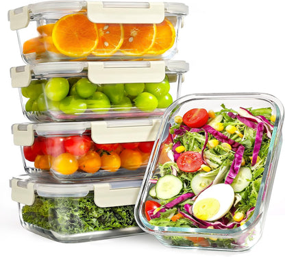Set di 5 contenitori per il pranzo in vetro riutilizzabili, senza BPA
