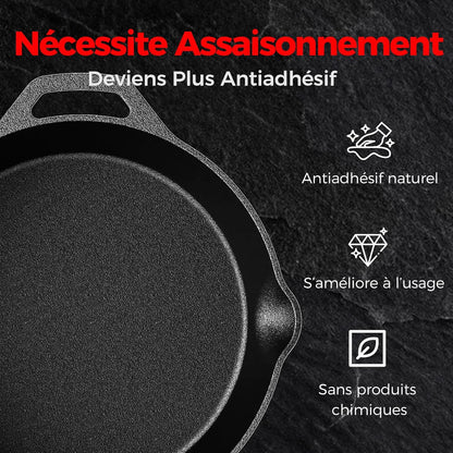 Poêle en Fonte – Poêle Robuste pour Œufs, Omelettes & Plus