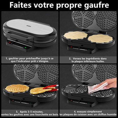 Macchina per waffle a forma di cuore, 10 waffle classici a forma di cuore con rivestimento antiaderente