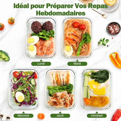 Set di 5 contenitori per il pranzo in vetro riutilizzabili, senza BPA