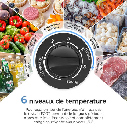 Congélateur coffre 100L, pose libre, Noir | 2 paniers amovibles