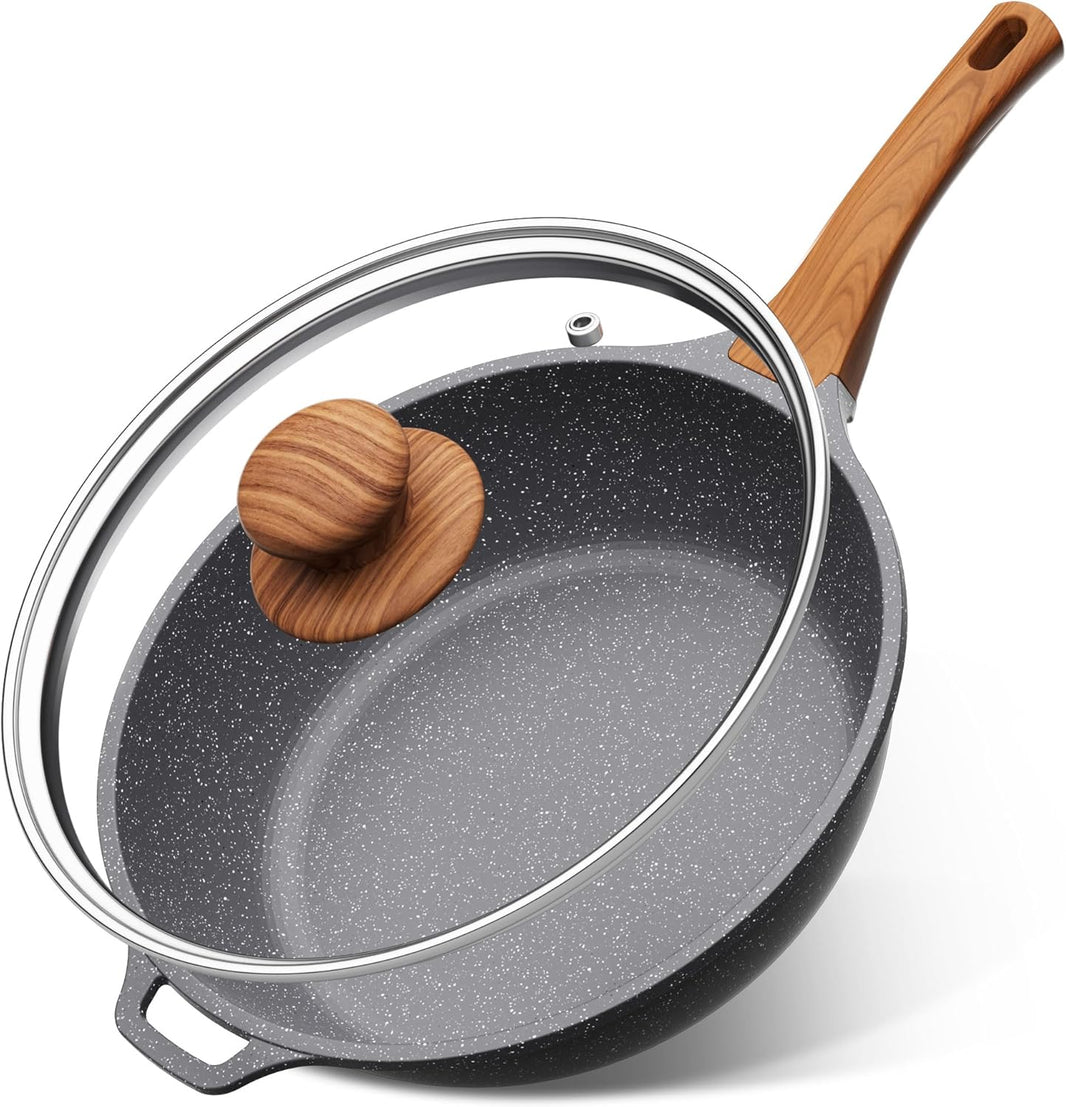 Tegame alto con coperchio – Pentola antiaderente in granito, compatibile con l'induzione
