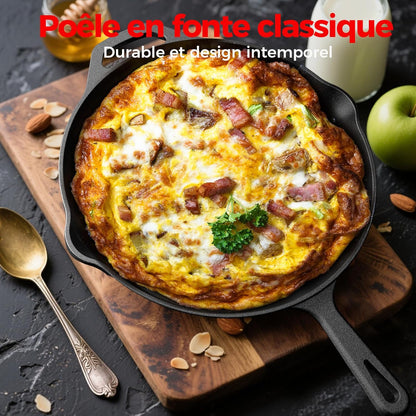 Poêle en Fonte – Poêle Robuste pour Œufs, Omelettes & Plus