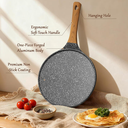 Crêpière Antiadhésive 26 cm, Poêle à Crêpes Plate Compatible Induction