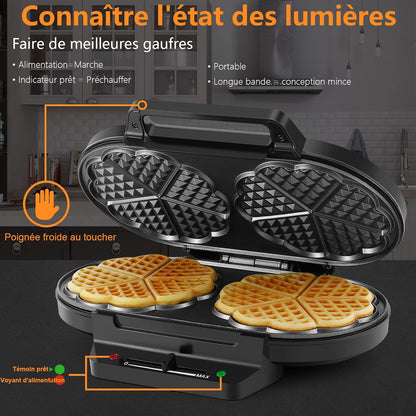 Macchina per waffle a forma di cuore, 10 waffle classici a forma di cuore con rivestimento antiaderente