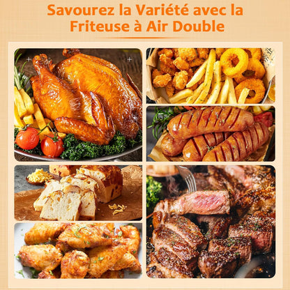 Air Fryer 2 Compartiments, 9L Friteuse Sans Huile avec 2 Tiroirs