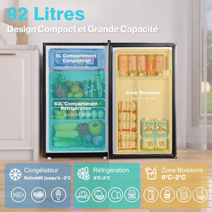 92L Petit Frigo avec Congélateur, Porte-Bouteilles Intégré Compact