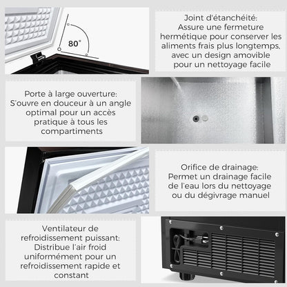 Congélateur coffre 100L, pose libre, Noir | 2 paniers amovibles