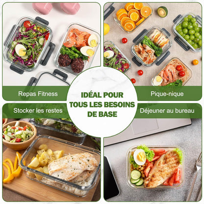 Lot de 10 Lunch Box Verre Réutilisables, Sans BPA