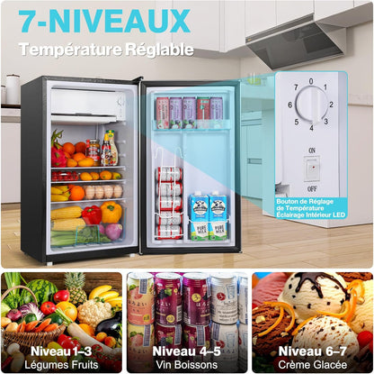 92L Petit Frigo avec Congélateur, Porte-Bouteilles Intégré Compact