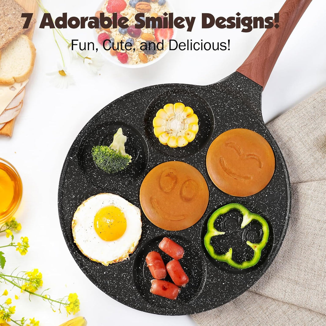 Piastra per Pancake a Forma di Sorriso, Padella per Crepes Antiaderente a 7 Fori