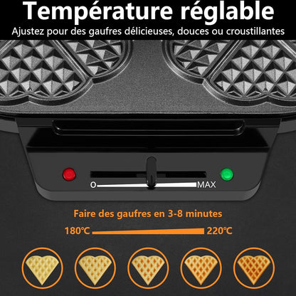 Macchina per waffle a forma di cuore, 10 waffle classici a forma di cuore con rivestimento antiaderente