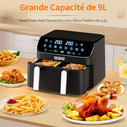 Air Fryer 2 Compartiments, 9L Friteuse Sans Huile avec 2 Tiroirs