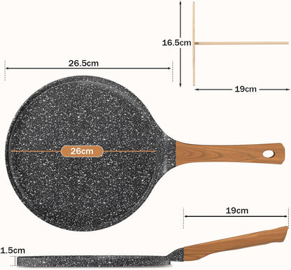 Crêpière Antiadhésive 26 cm, Poêle à Crêpes Plate Compatible Induction