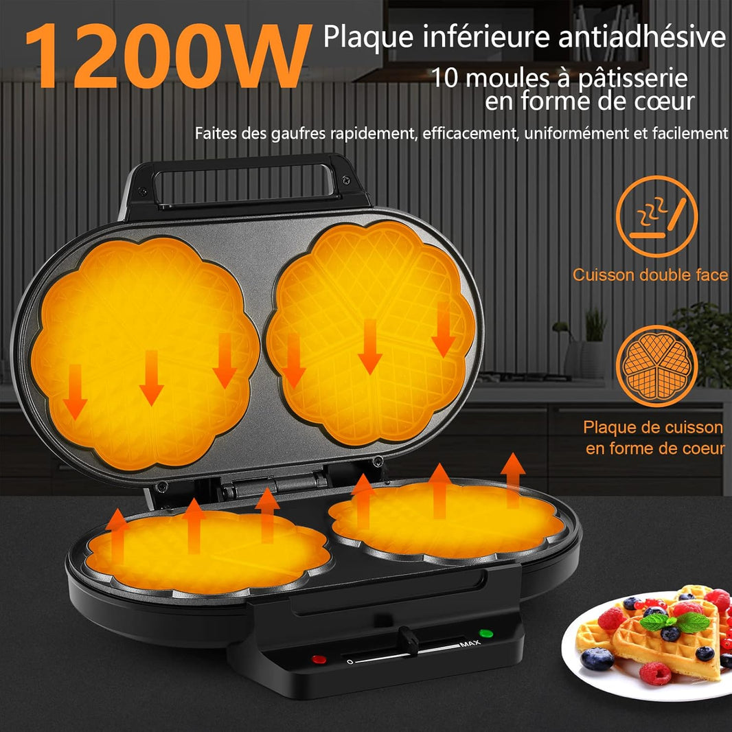 Macchina per waffle a forma di cuore, 10 waffle classici a forma di cuore con rivestimento antiaderente