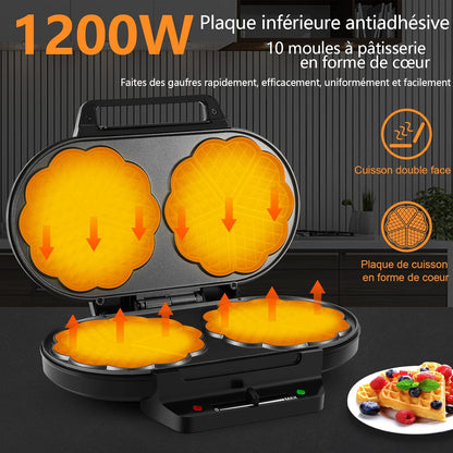 Macchina per waffle a forma di cuore, 10 waffle classici a forma di cuore con rivestimento antiaderente