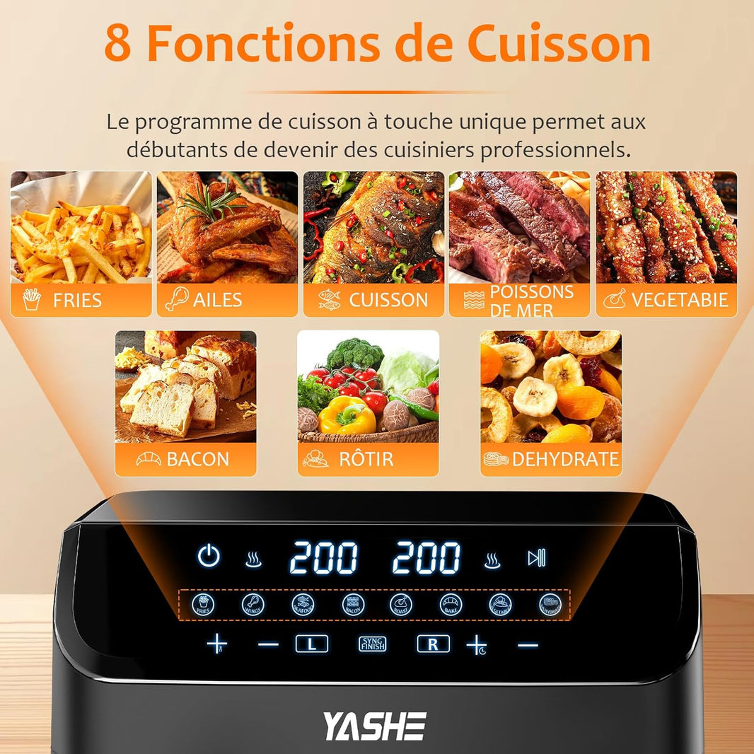 Air Fryer 2 Compartiments, 9L Friteuse Sans Huile avec 2 Tiroirs