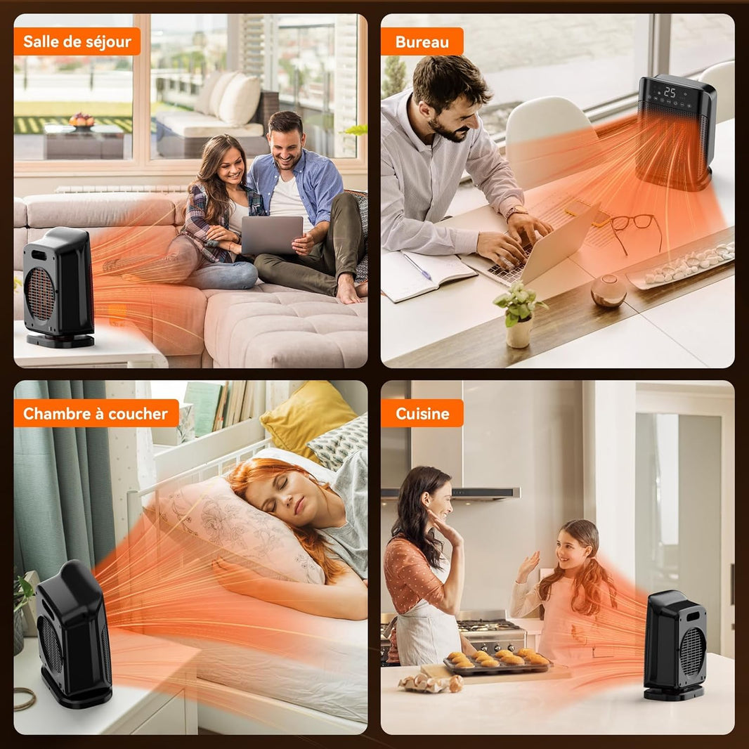 Chauffage d'appoint 1800W, Radiateur électrique en céramique PTC avec thermostat, minuterie 24h, télécommande