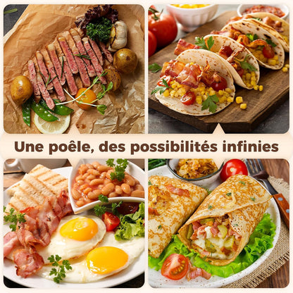 Crêpière Antiadhésive 26 cm, Poêle à Crêpes Plate Compatible Induction