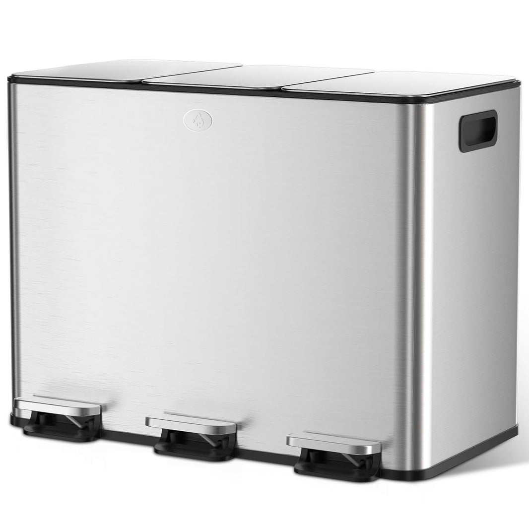 Poubelle à Double Compartiment avec Couvercle, 3x15L