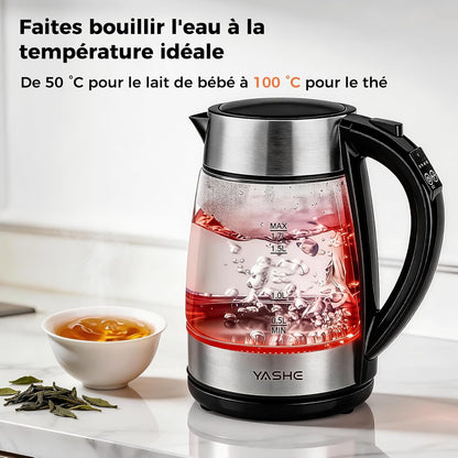 Bouilloire Électrique Temperature Reglable en Verre 1,7L, 2200W Ébullition Rapide