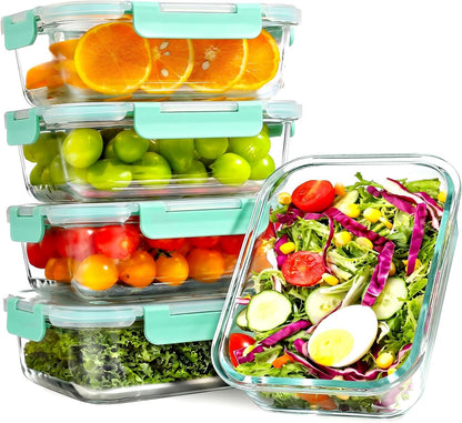 Set di 5 contenitori per il pranzo in vetro riutilizzabili, senza BPA
