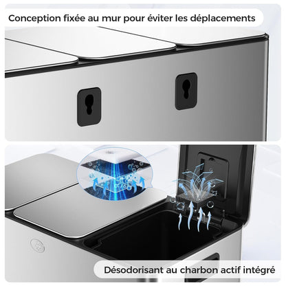Poubelle à Double Compartiment avec Couvercle, 3x15L