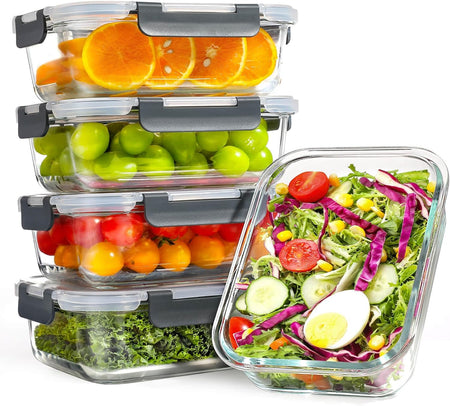 Set di 5 contenitori per il pranzo in vetro riutilizzabili, senza BPA