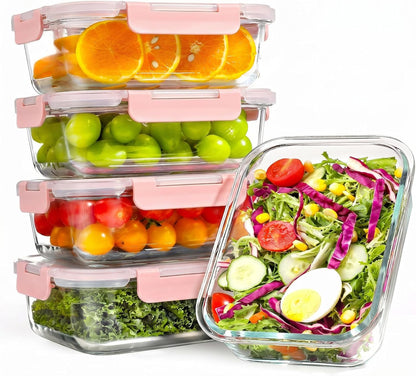 Set di 5 contenitori per il pranzo in vetro riutilizzabili, senza BPA
