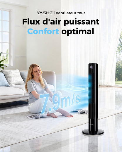 Ventilateur tour numérique , 3 vitesses-oscillation-minuterie- mode nuit- télécommande- afficheur LED éteignable